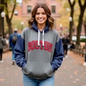 Women’s Blue Red Boston‎ Long Sleeved Hoodie Sweatshirt Sz:Large EUC